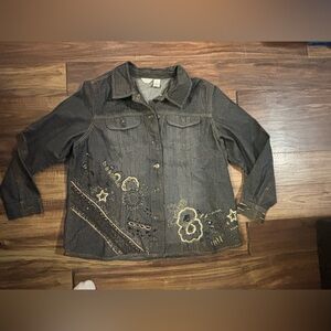 Laura Ashley denim 2xl jean jacket with embroidery bling buttons western dark